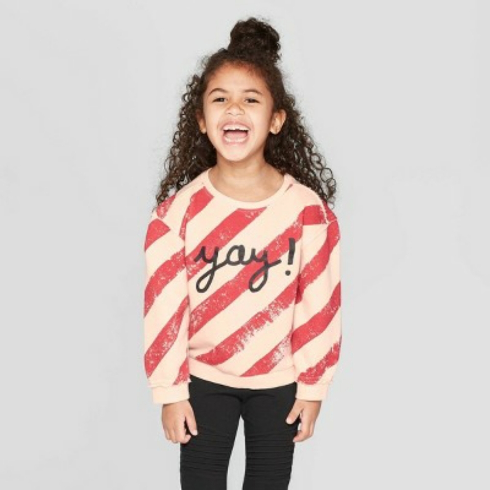 Art Class Girls Pink Red Striped Yay Graphic Sweatshirt 5T NWOT